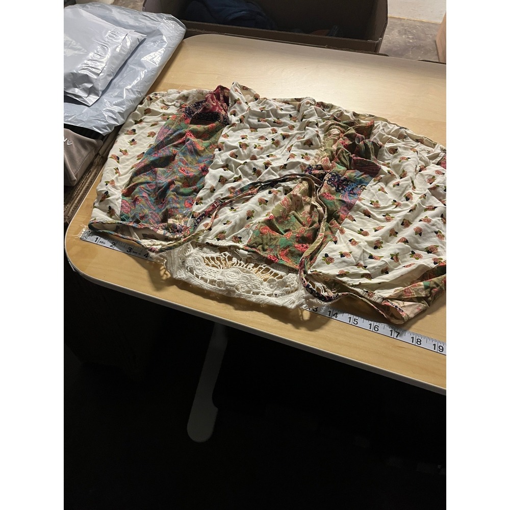 Entro Womens Patchwork Top M Multicolor‎ Lace Boho Chic Cottage Festival - Picture 4 of 6